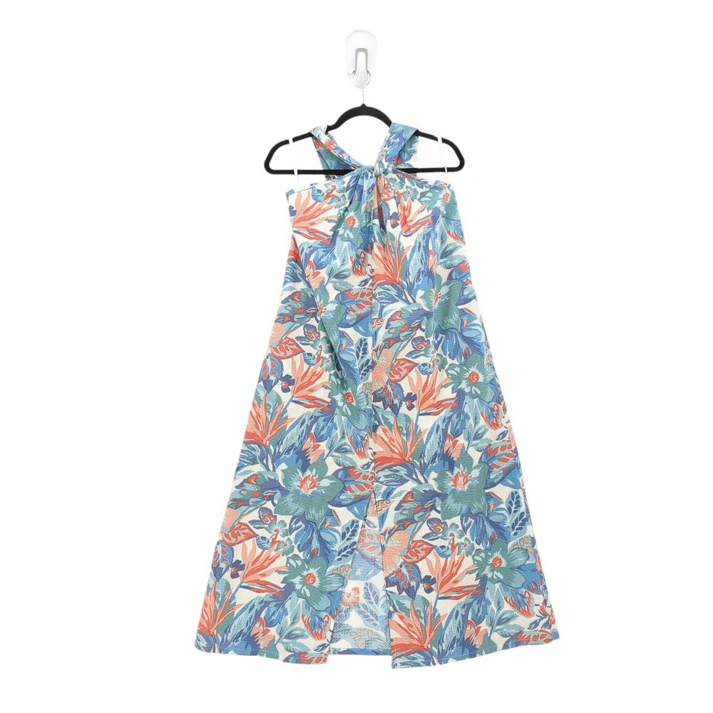 FAHERTY Women S Bay Twist Dress Floral Blue Halter Maxi Pockets Paradise Blossom